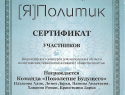 Сертификат участников Всероссийского конкурса [Я]Политик